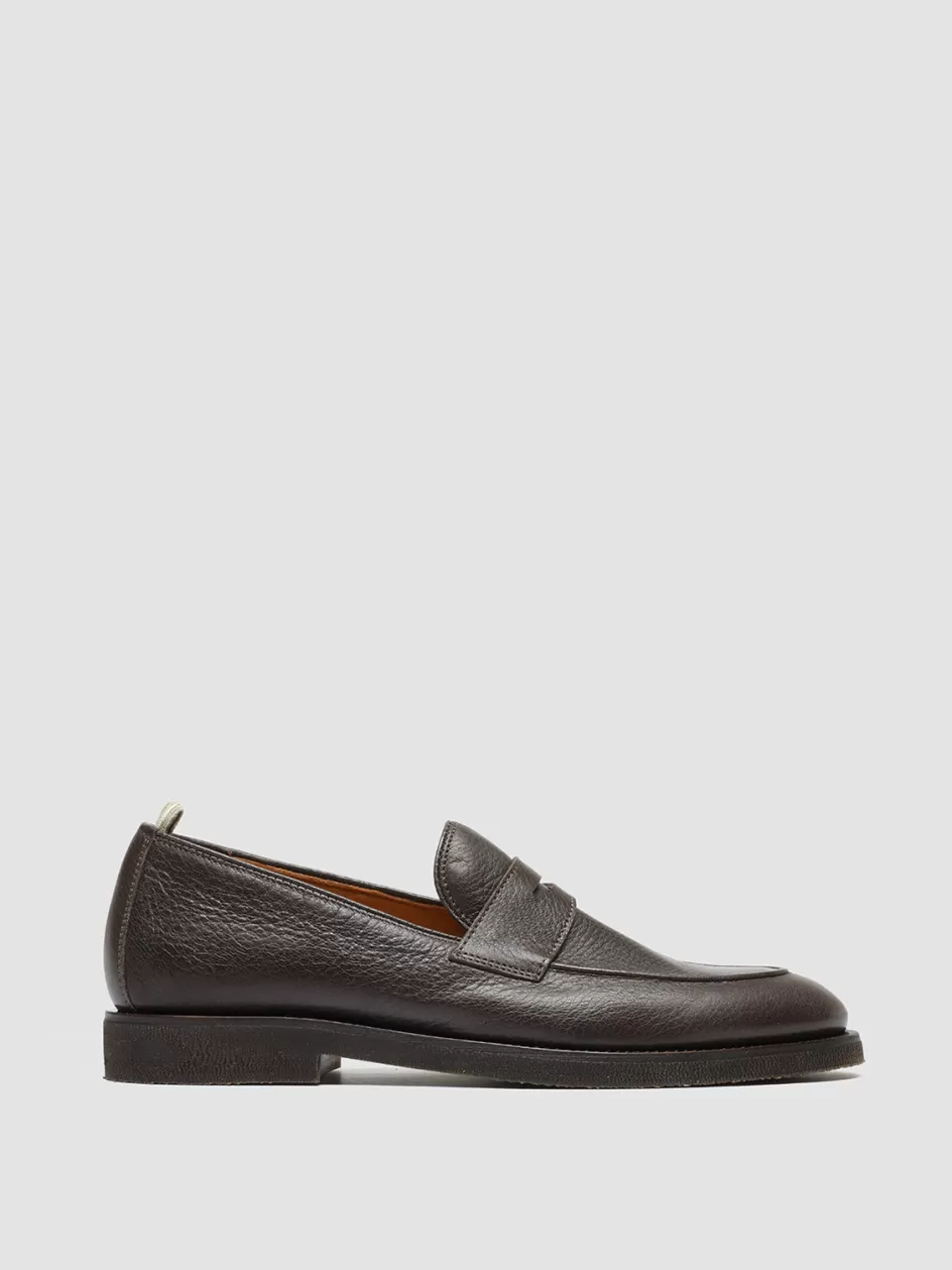 Officine Creative Loafers>OPERA FLEXI 101 - Brown Leather Penny Loafers DARK BROWN