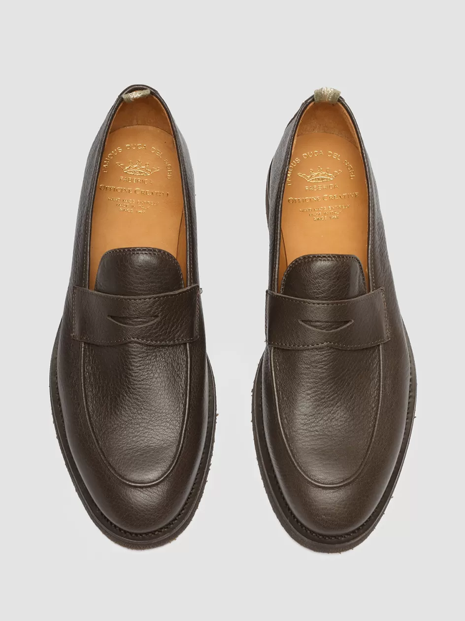 Officine Creative Loafers>OPERA FLEXI 101 - Brown Leather Penny Loafers DARK BROWN