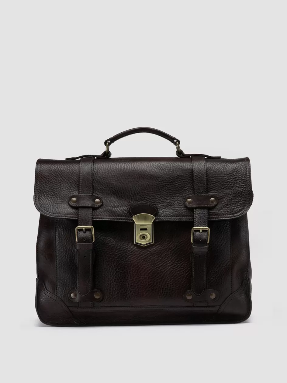 Officine Creative Bags>RARE 040 - Brown Leather Briefcase DARK BROWN