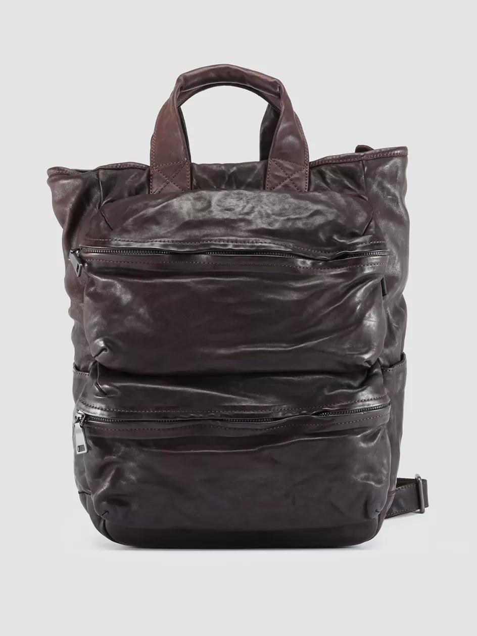 Officine Creative Backpacks | Backpacks>RECRUIT 014 - Brown Leather Backpack DARK BROWN