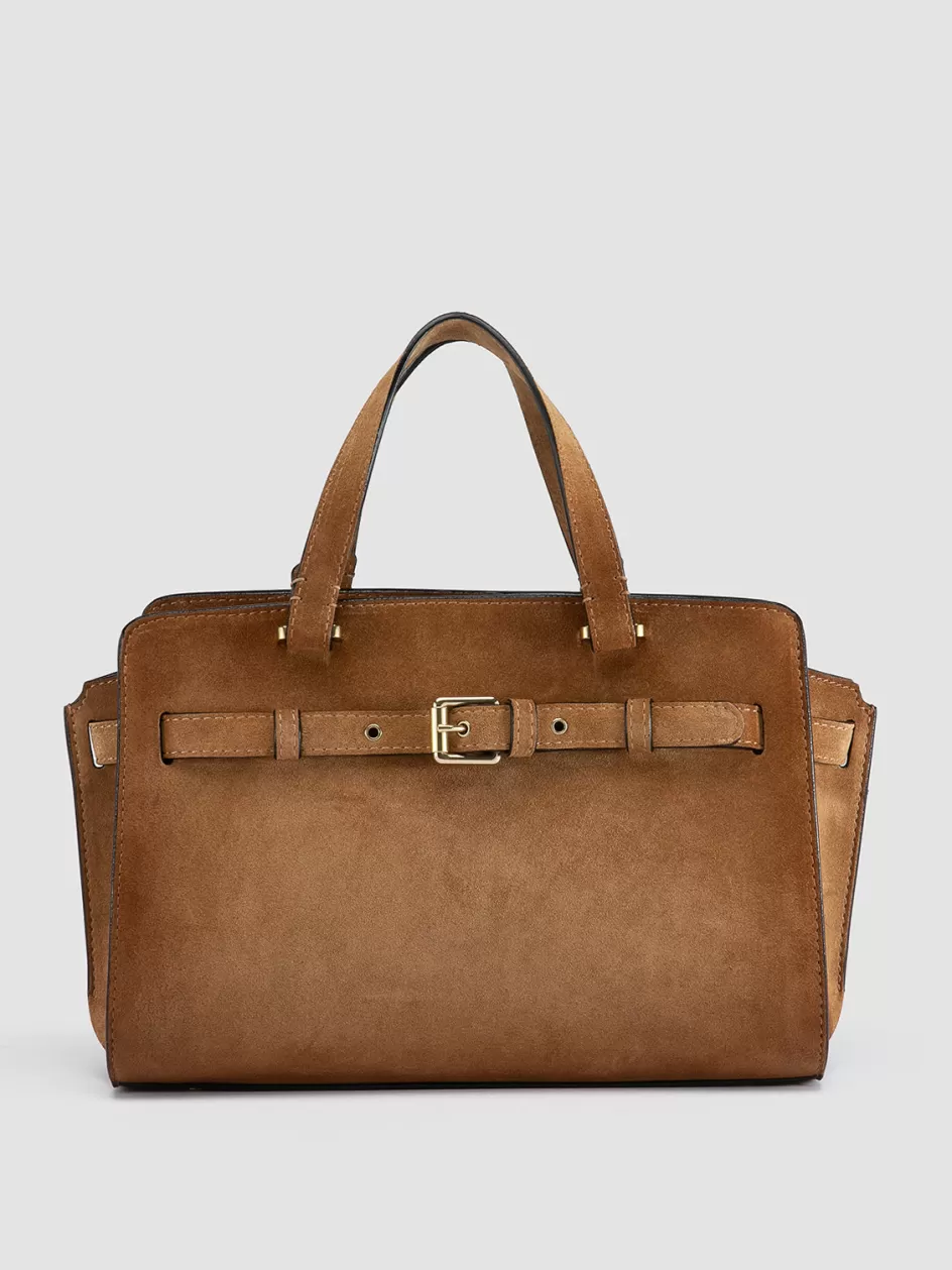 Officine Creative Bags>SADDLE 019 - Brown Suede Handle Bag CASTAGNO
