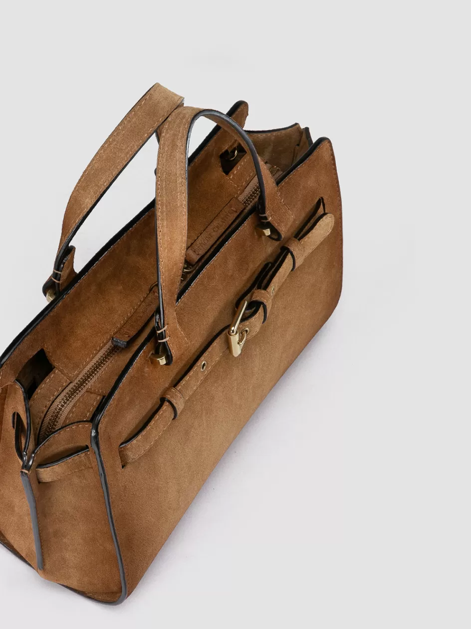 Officine Creative Bags>SADDLE 019 - Brown Suede Handle Bag CASTAGNO