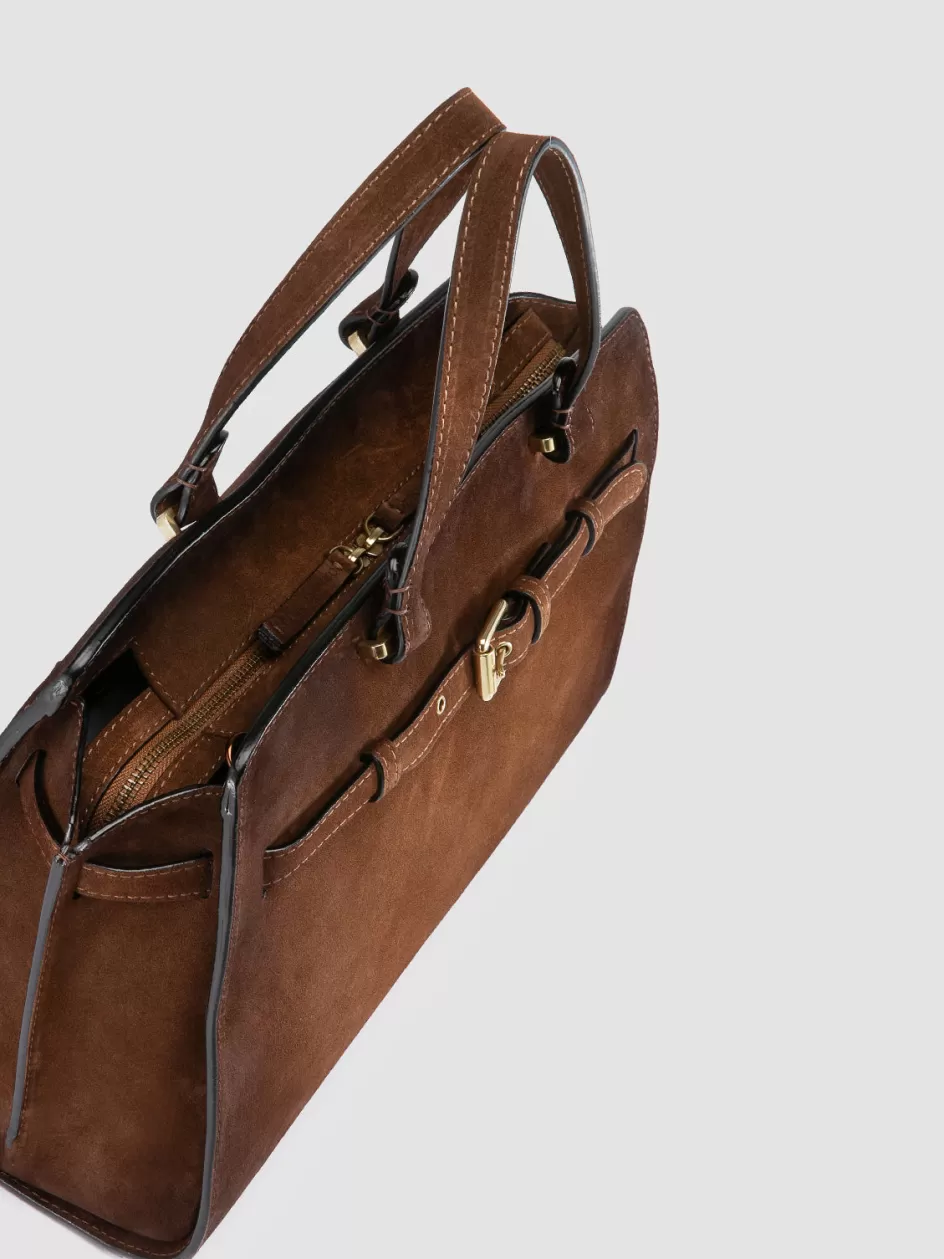 Officine Creative Bags>SADDLE 020 - Brown Suede Handle Bag CASTAGNO