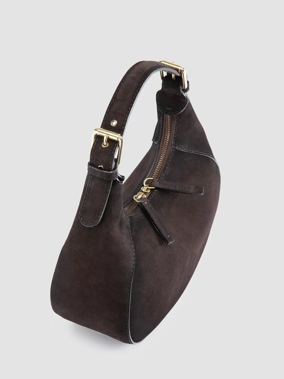 Officine Creative Bags>SADDLE 022 - Brown Suede Handle Bag PEPE