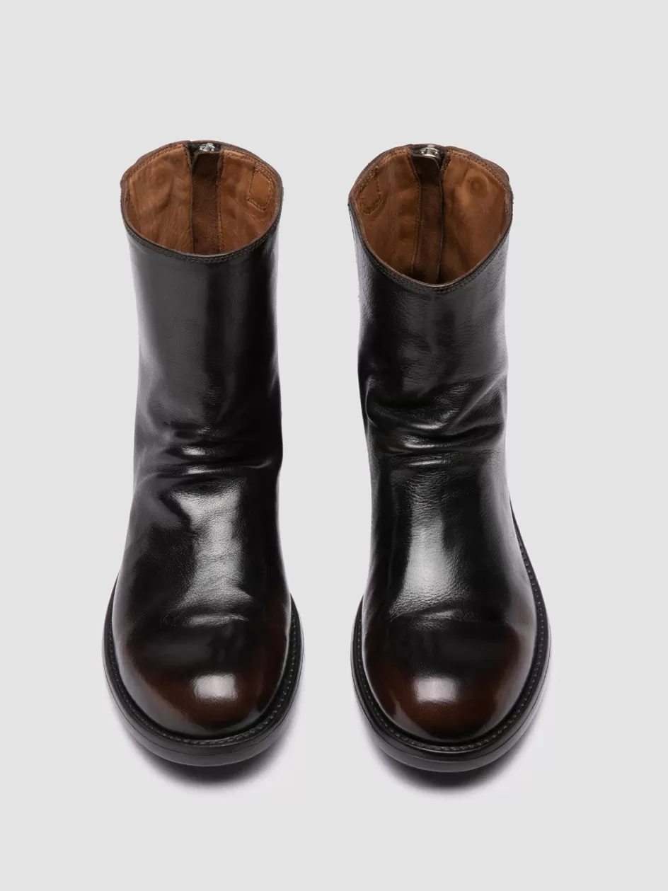 Officine Creative Boots & Booties>SERGEANT 104 - Brown Leather Zipped Boots CAFFE'/SUPERNERO                                  
