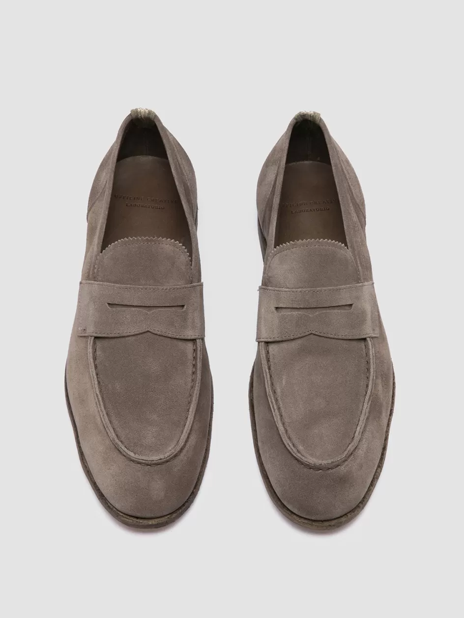 Officine Creative Suede Selection | Loafers>SOLITUDE 001 - Taupe Suede Penny Loafers OTTER