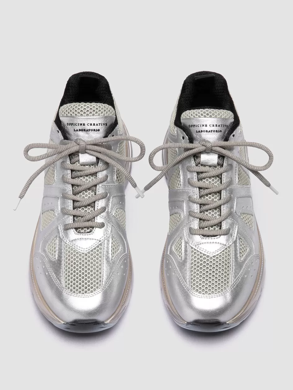 Officine Creative Sneakers>SUPURBIA 101 - Metallic Leather & Mesh Low Top Sneakers ARGENTO                                           