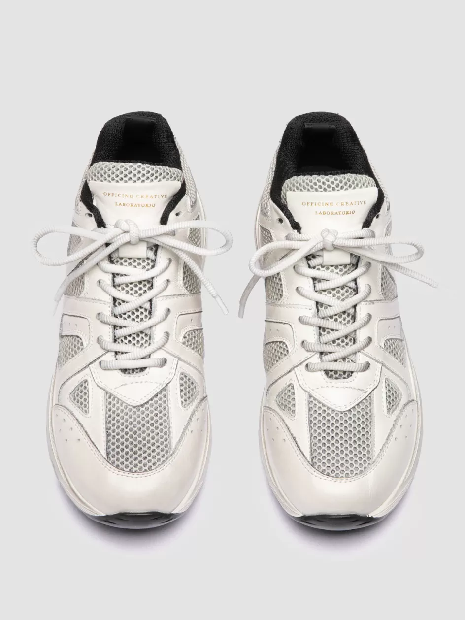 Officine Creative Sneakers>SUPURBIA 101 - White Leather & Mesh Low Top Sneakers BURRO                                             