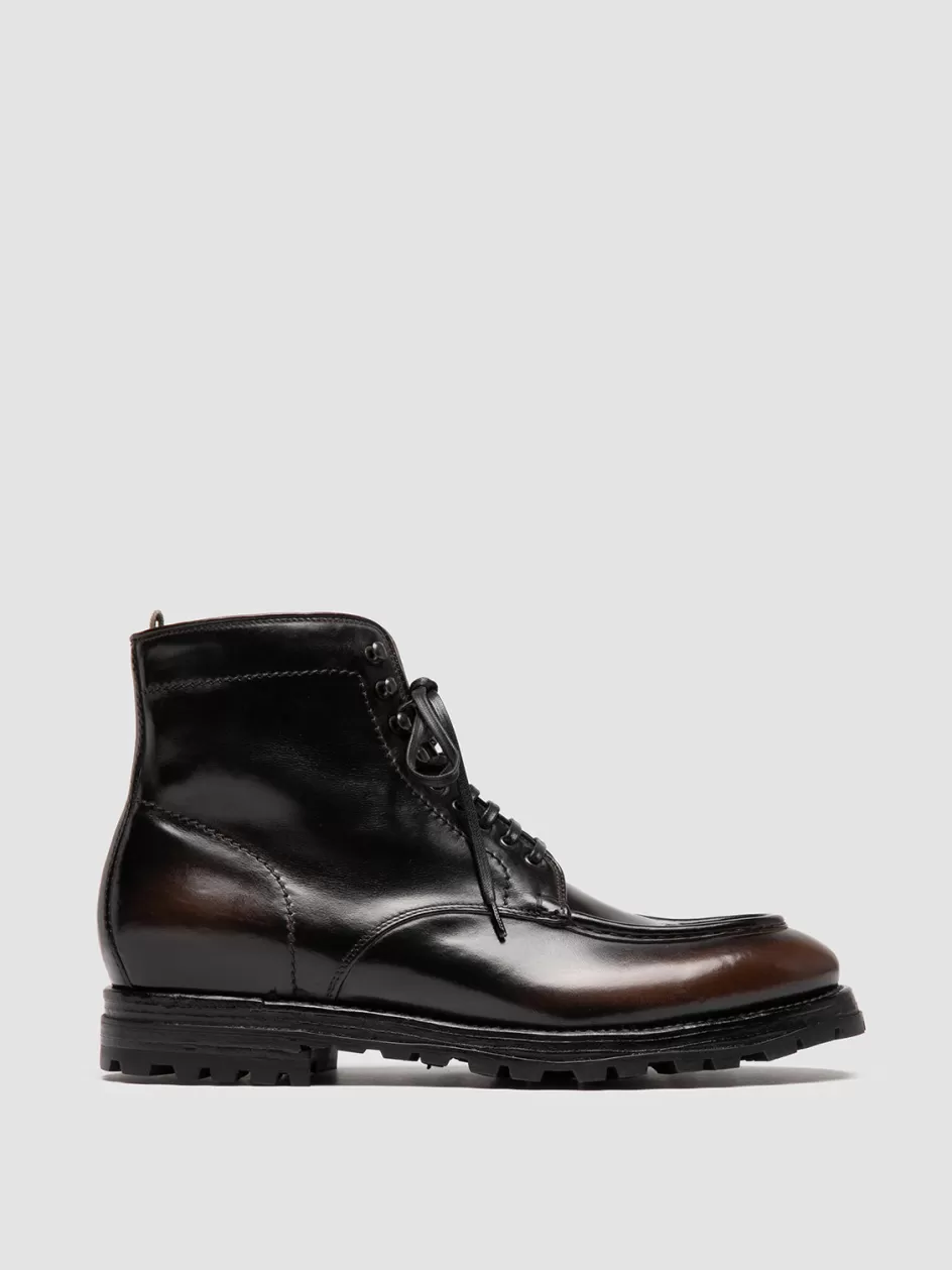 Officine Creative Ankle Boots>VAIL 010 - Brown Leather Lace Up Boots COFFEE/BLACK