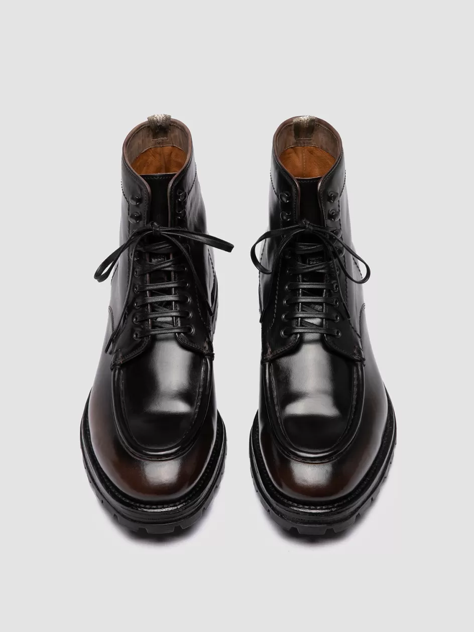 Officine Creative Ankle Boots>VAIL 010 - Brown Leather Lace Up Boots COFFEE/BLACK